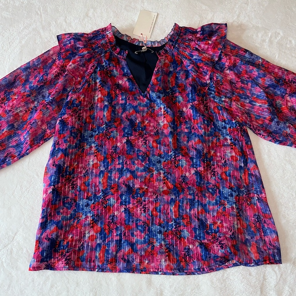Cobalt pink print blouse